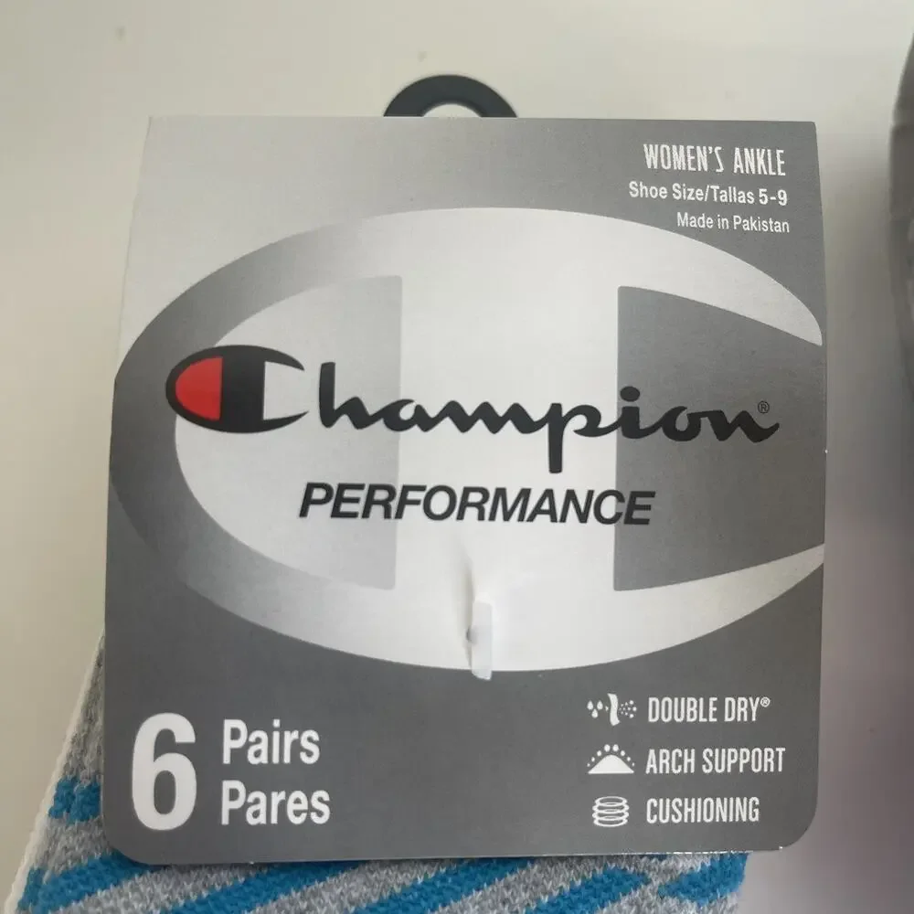 12 Pairs Champion womens Double Dry Performance Ankle Socks Blue‎ & White